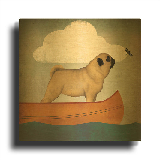 'Pug Canoe Co' By Ryan Fowler Gold Metal Wall Art