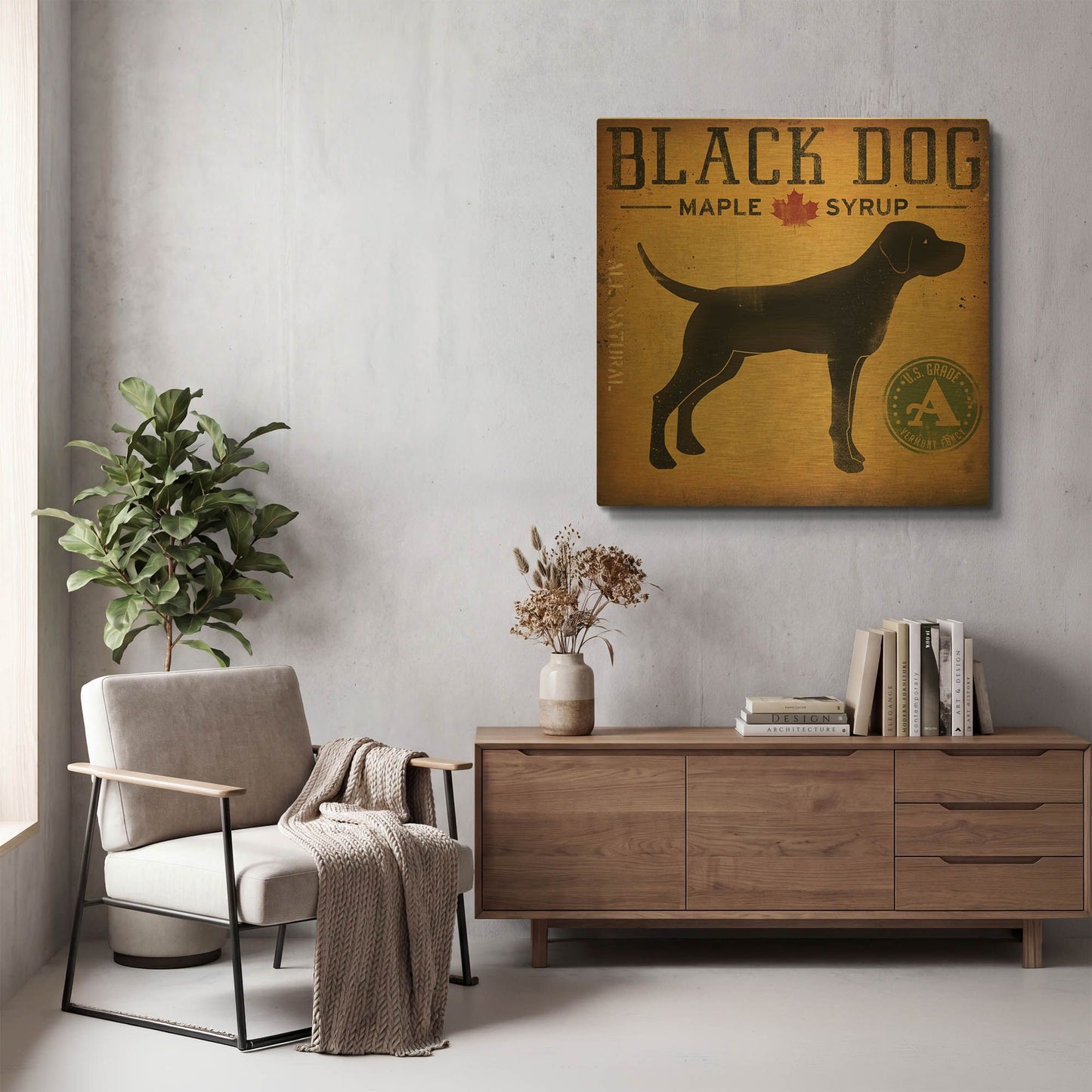 'Black Dog At Show No VT' By Ryan Fowler Gold Metal Wall Art