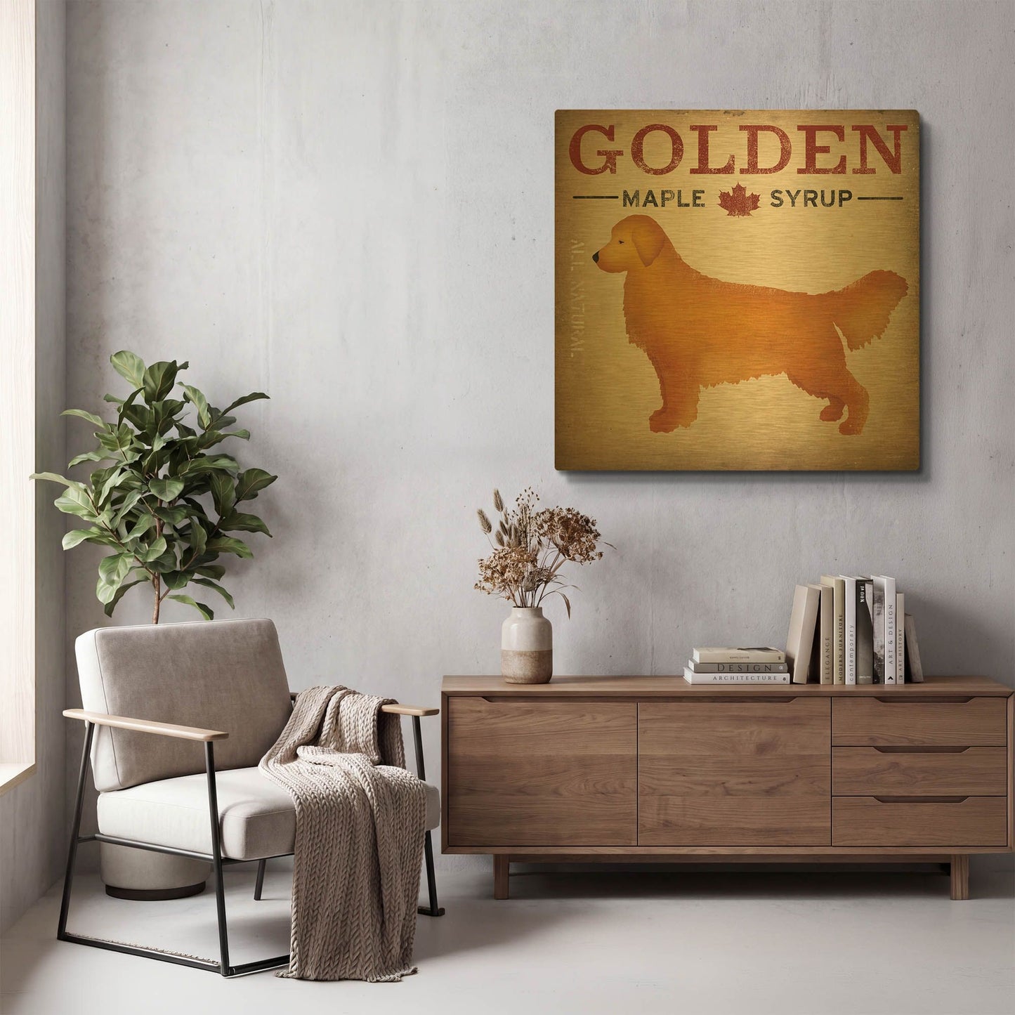 'Golden Dog At Show No VT' By Ryan Fowler Gold Metal Wall Art