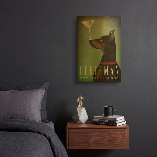 'Doberman Martini 2' By Ryan Fowler Gold Metal Wall Art