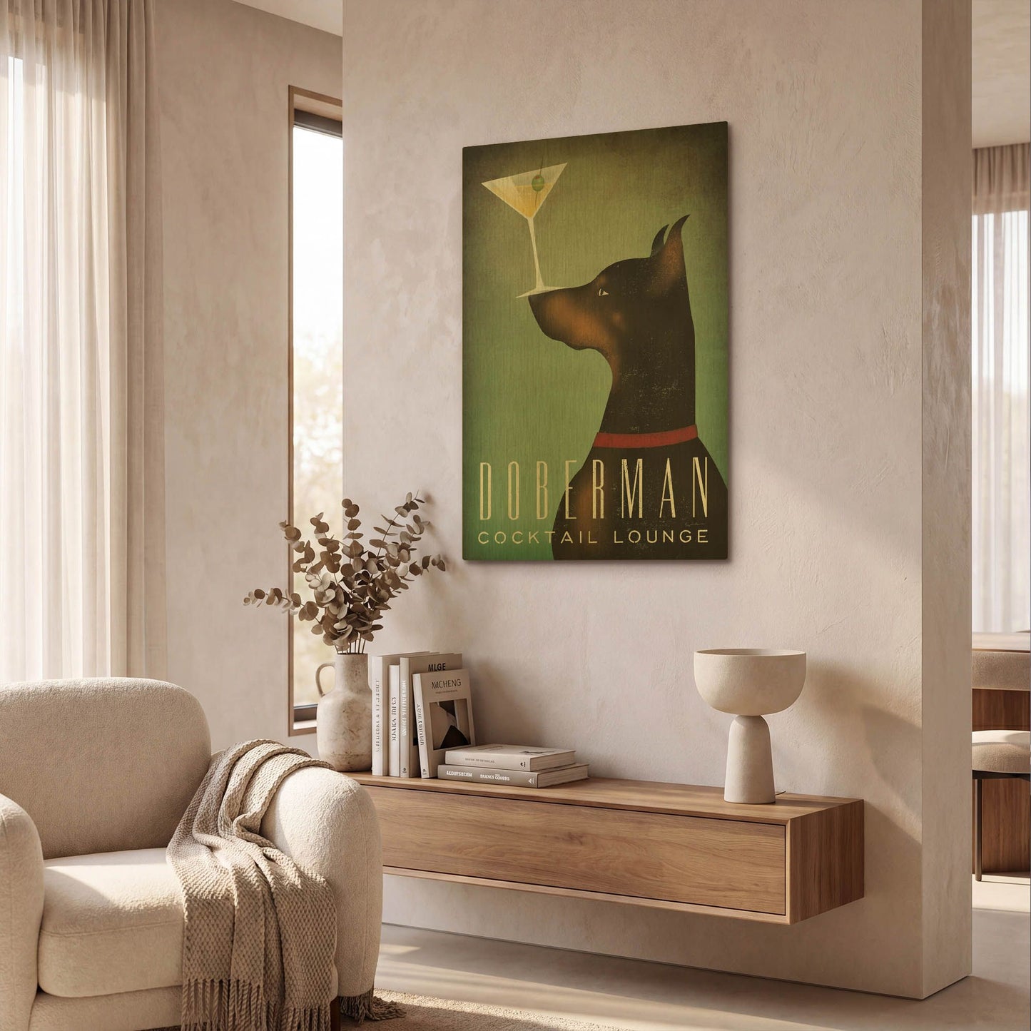 'Doberman Martini 2' By Ryan Fowler Gold Metal Wall Art