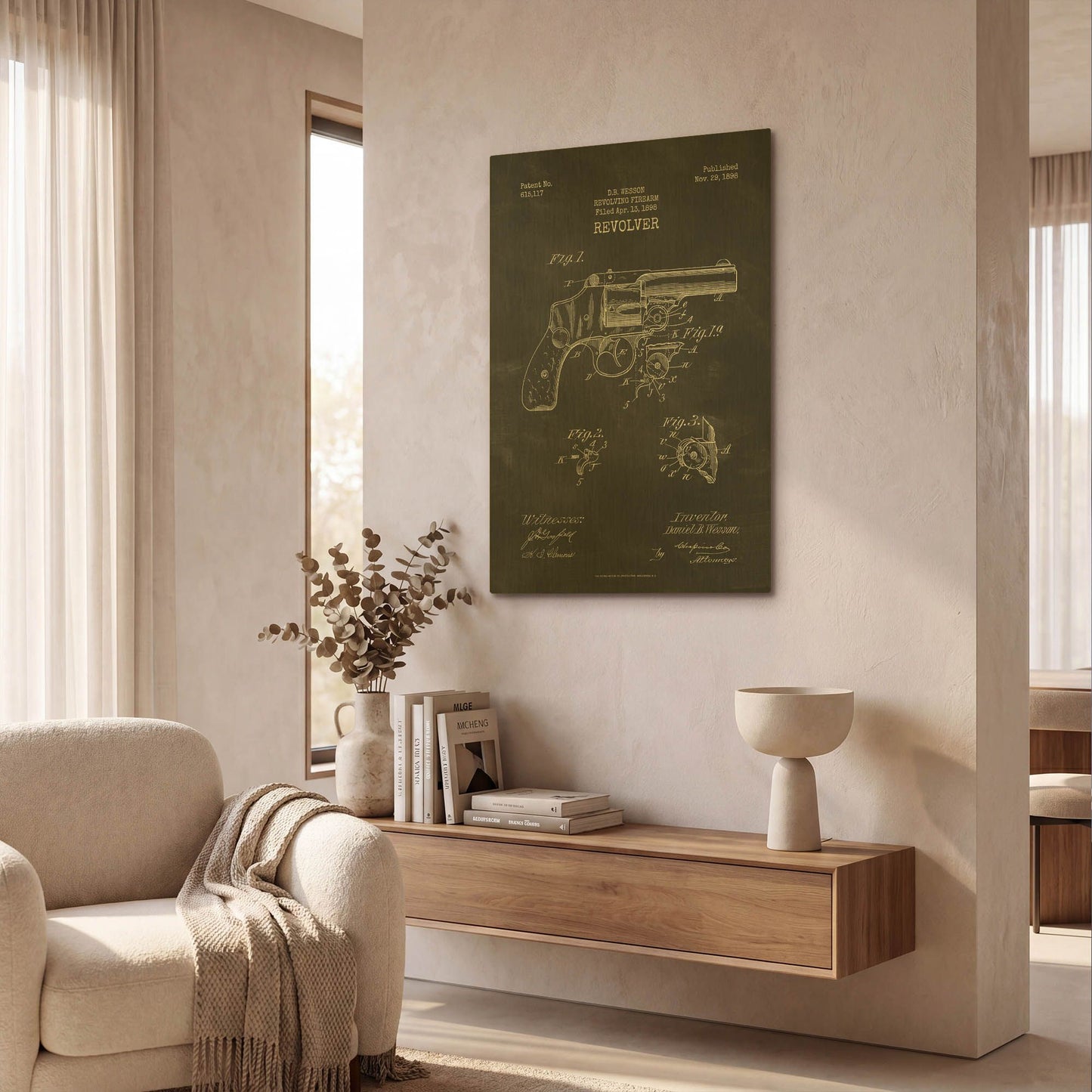 'Revolver Blueprint Patent Chalkboard' By LUXE Gold Metal Wall Art