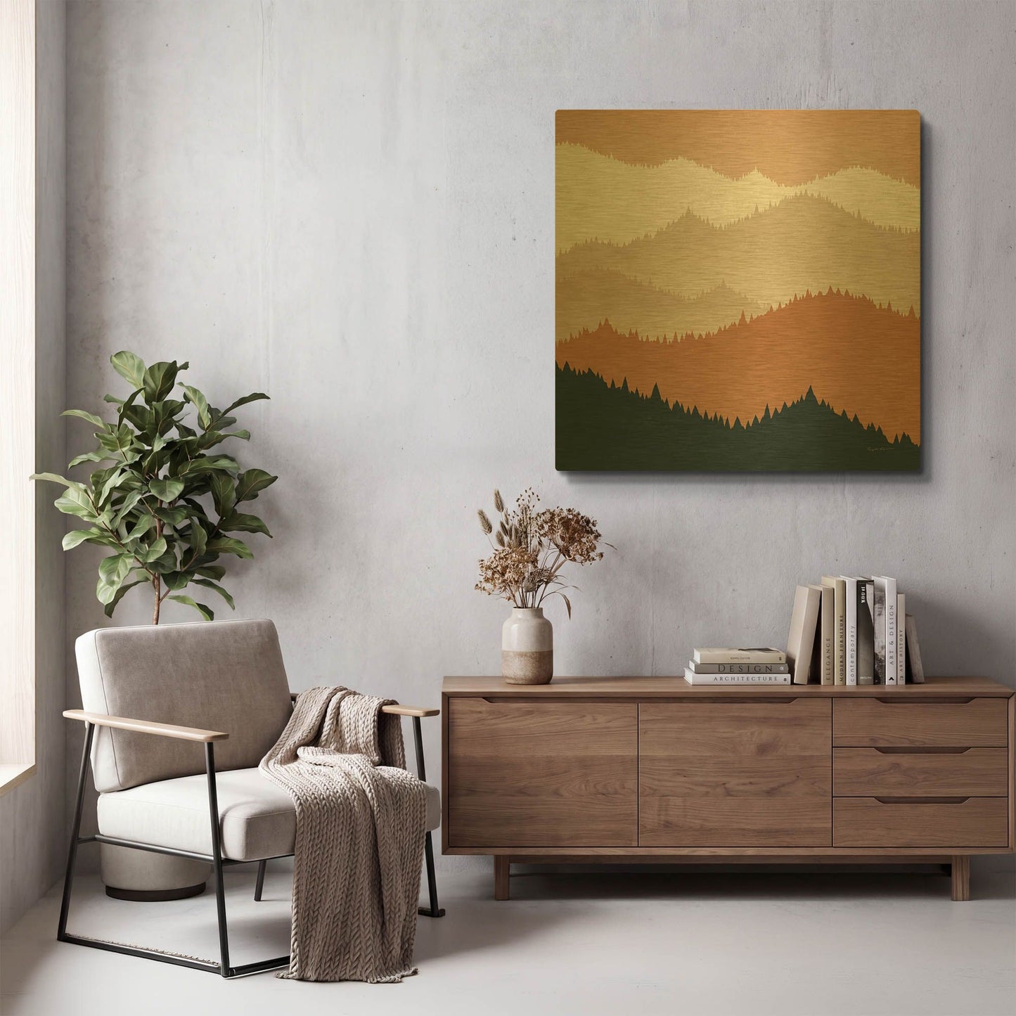 'Mountain View Terra Cotta' By Ryan Fowler Gold Metal Wall Art