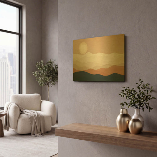 'Mojave Mountains And Moon Crop' By Ryan Fowler Gold Metal Wall Art