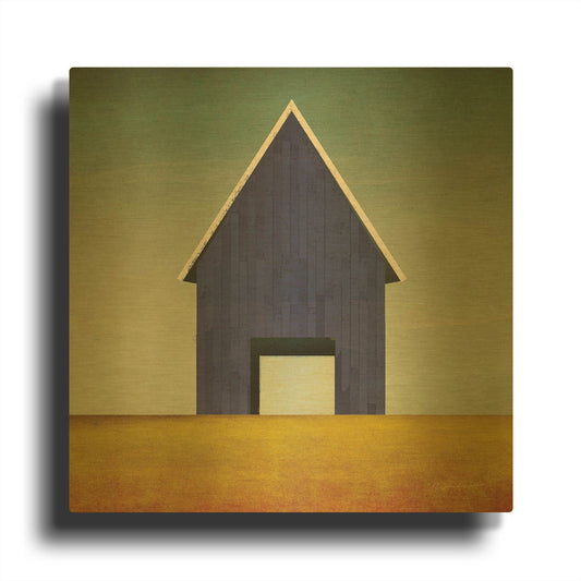 'Navy Barn Summer Crop' By Ryan Fowler Gold Metal Wall Art