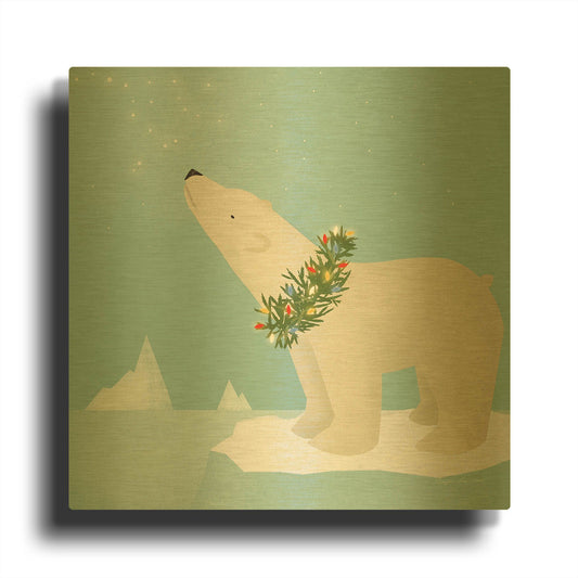 'Holiday Polar Bear' By Ryan Fowler Gold Metal Wall Art