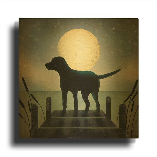 'Moonrise Black Dog' By Ryan Fowler Gold Metal Wall Art