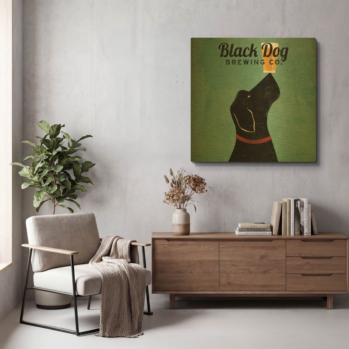 'Black Dog Brewing Co Square' By Ryan Fowler Gold Metal Wall Art