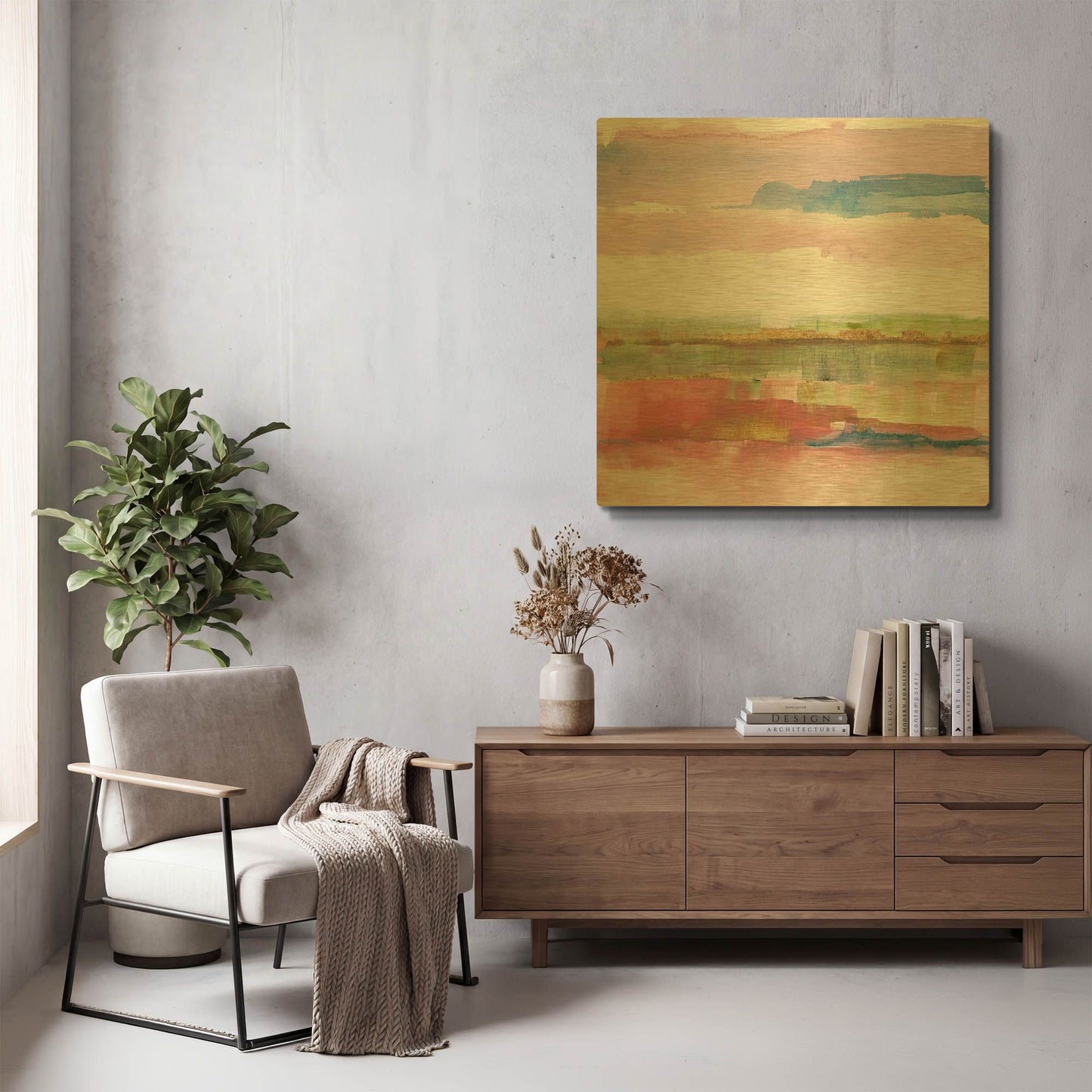'Influence Of Line And Color Gold Bright' By Mike Schick Gold Metal Wall Art