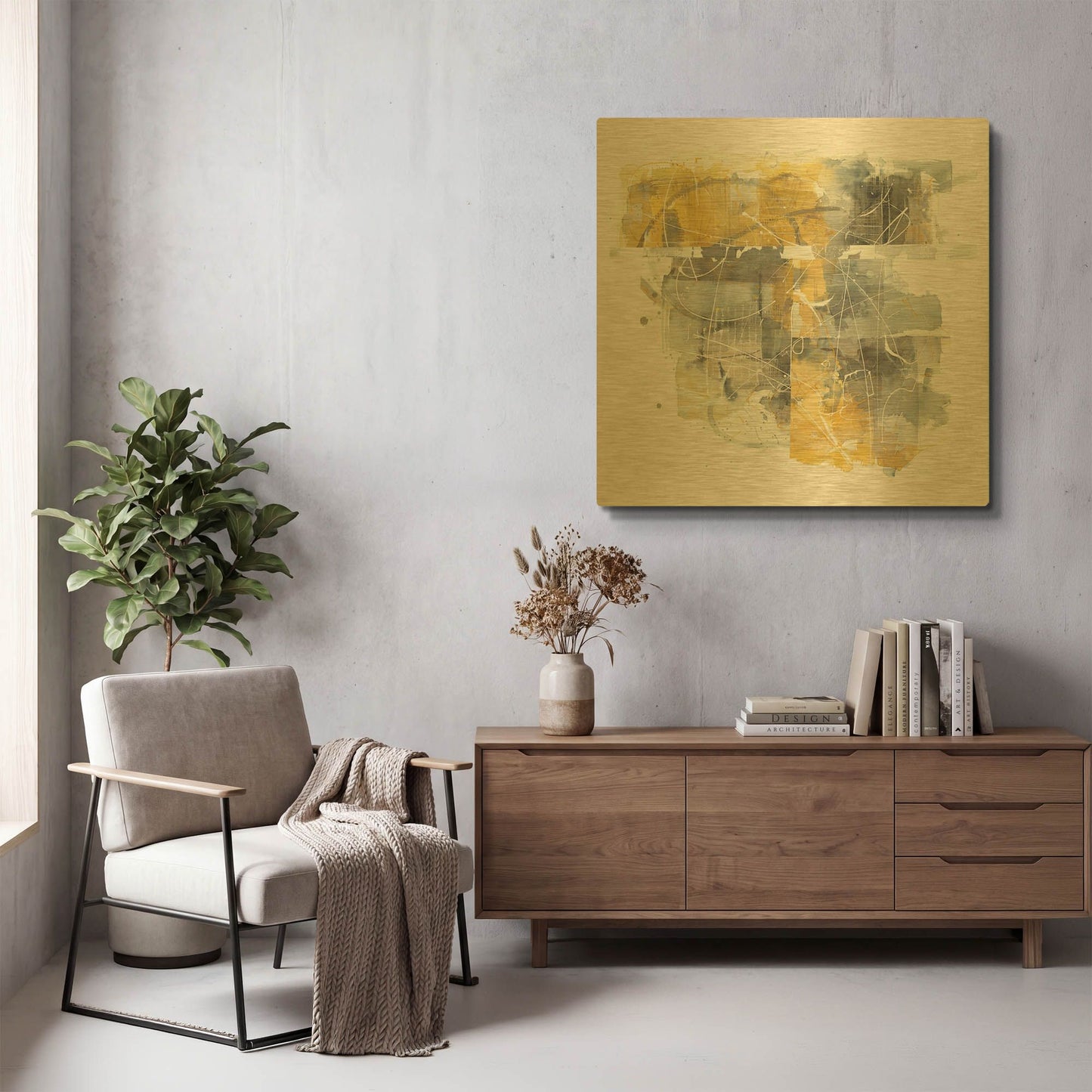 'Moving In And Out Of Traffic II Yellow Grey' By Mike Schick Gold Metal Wall Art