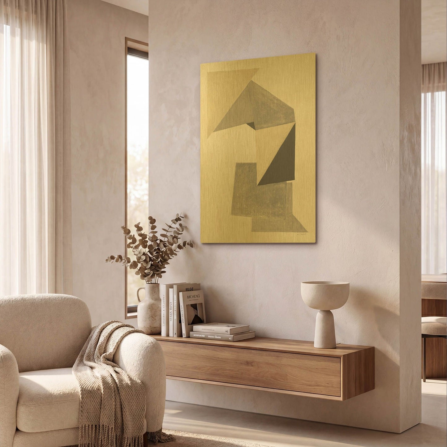 'Paper Trail Neutral' By Mike Schick Gold Metal Wall Art
