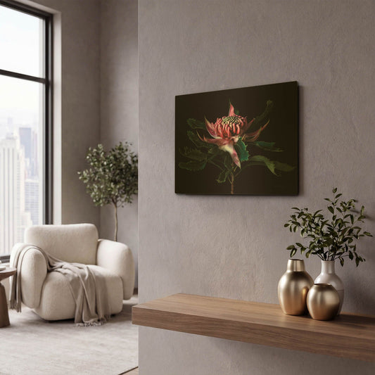 'Salmon Waratah I' By Elise Catterall Gold Metal Wall Art