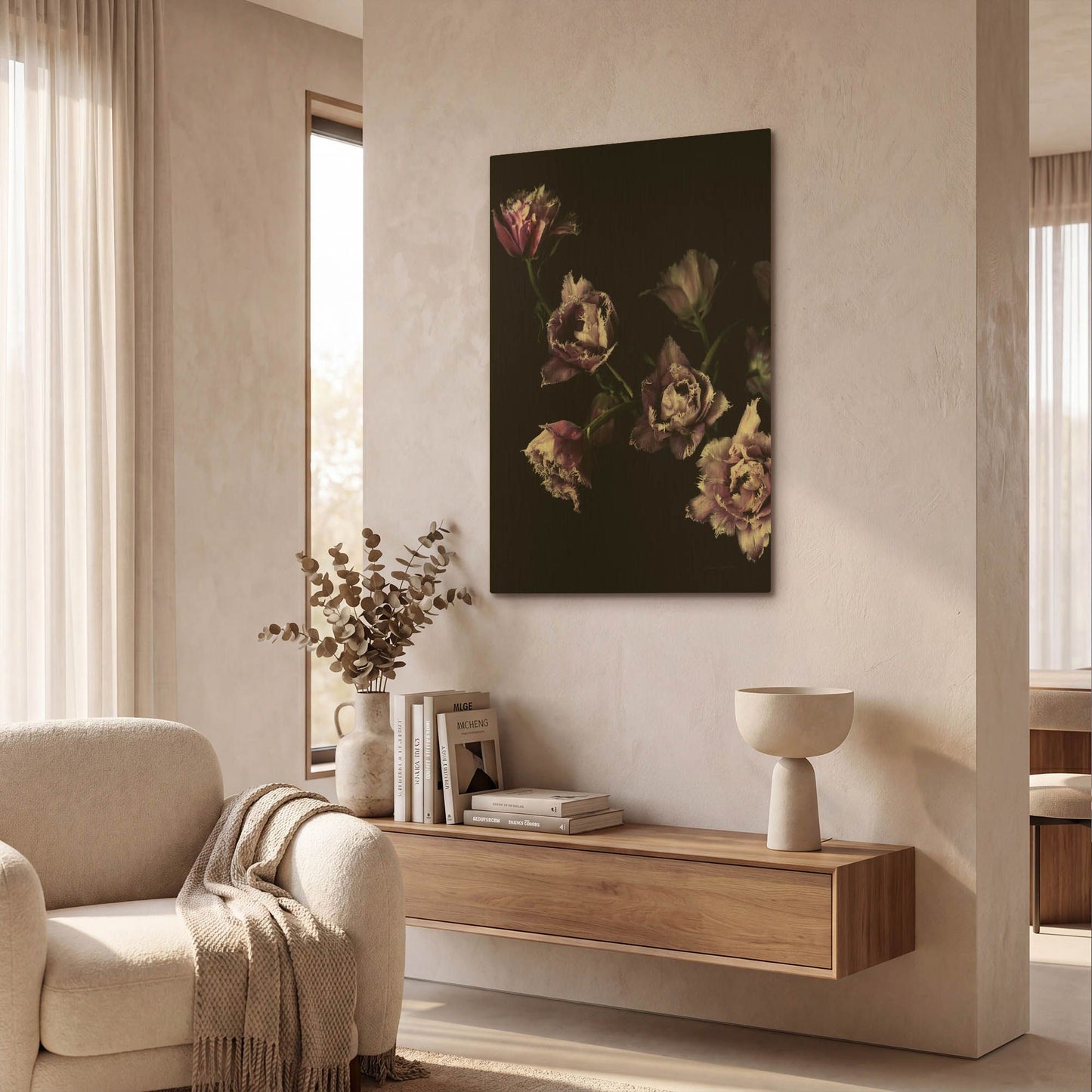 'Purple Fringed Tulips III' By Elise Catterall Gold Metal Wall Art
