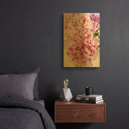 'Pink Peony Cluster' By Elise Catterall Gold Metal Wall Art