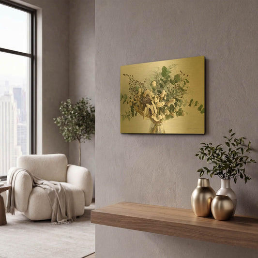 'Eucalyptus Arrangement' By Elise Catterall Gold Metal Wall Art