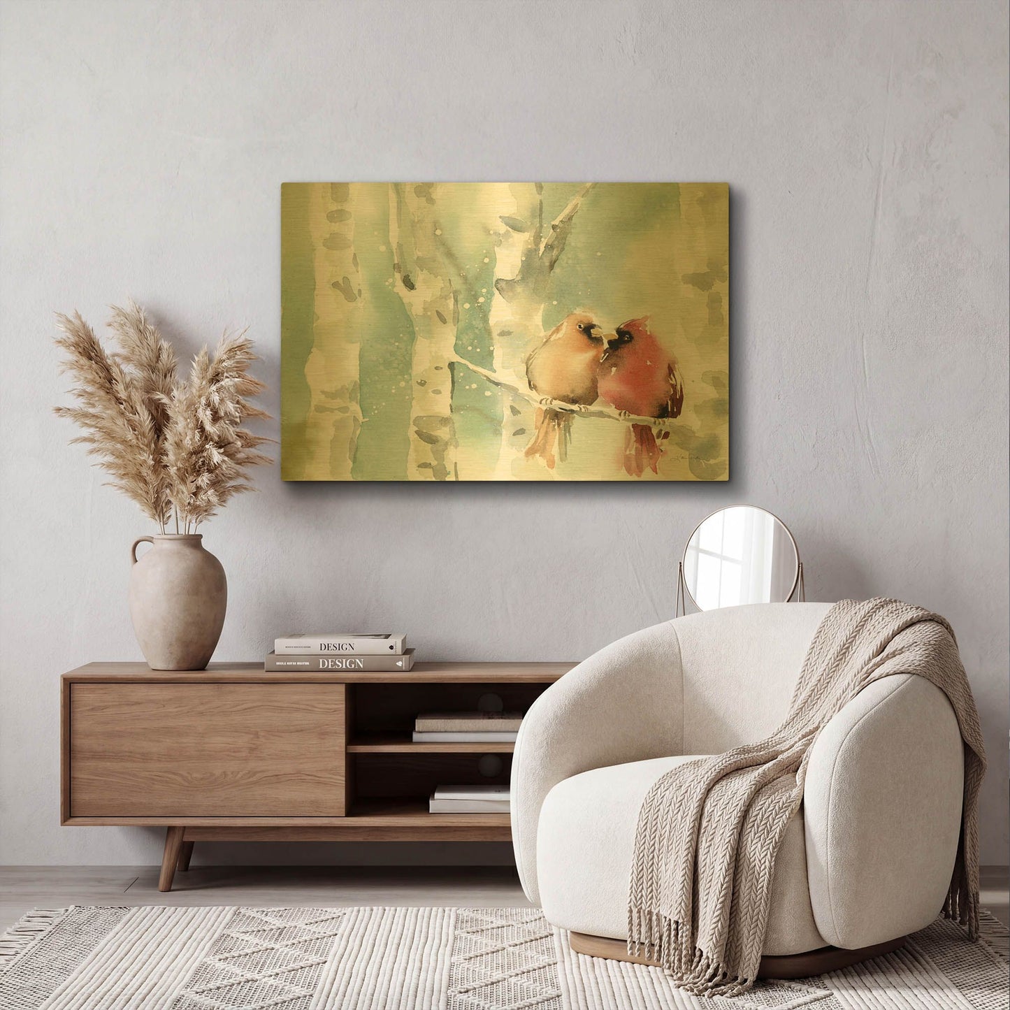 'Christmas Cardinals' By Katrina Pete Gold Metal Wall Art