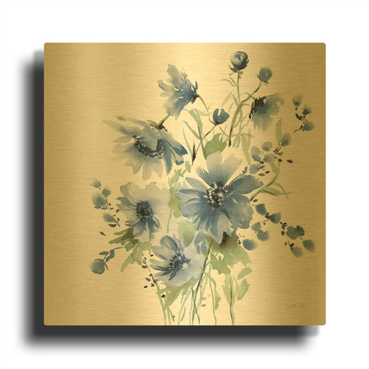 'Secret Garden Bouquet I Blue' By Katrina Pete Gold Metal Wall Art