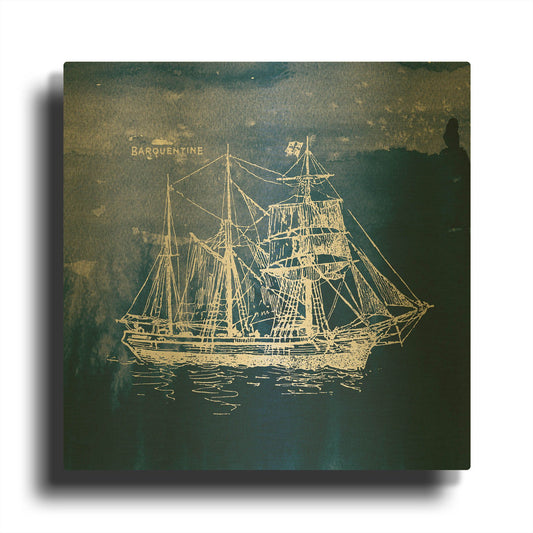 'Sailing Ships III Indigo' By Wild Apple Portfolio Gold Metal Wall Art