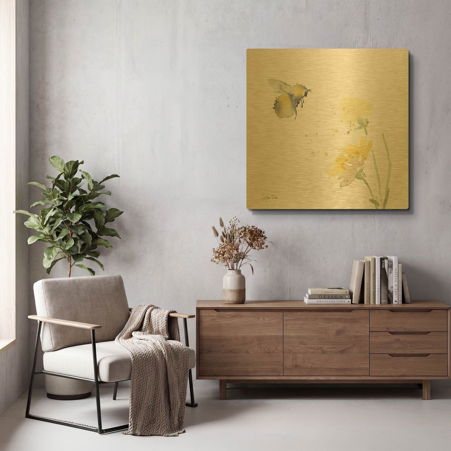'Sunflower Meadow IV' By Katrina Pete Gold Metal Wall Art