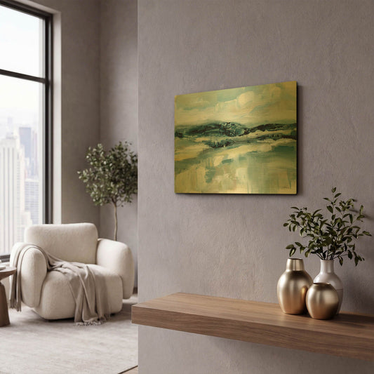 'Clouds at Hilltop' By Katrina Pete Gold Metal Wall Art