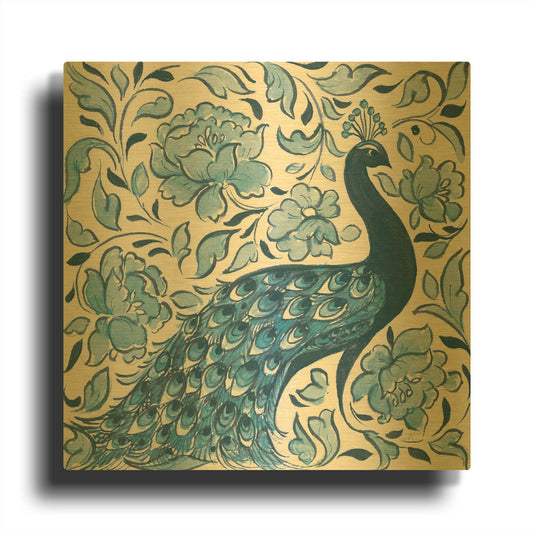 'Peacock Garden IV v2' By Miranda Thomas Gold Metal Wall Art