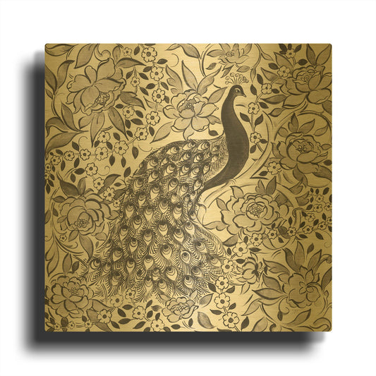 'Peacock Garden III BW' By Miranda Thomas Gold Metal Wall Art