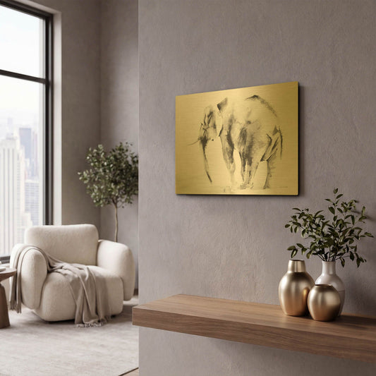 'Lone Elephant Gray' By Alan Majchrowicz Gold Metal Wall Art