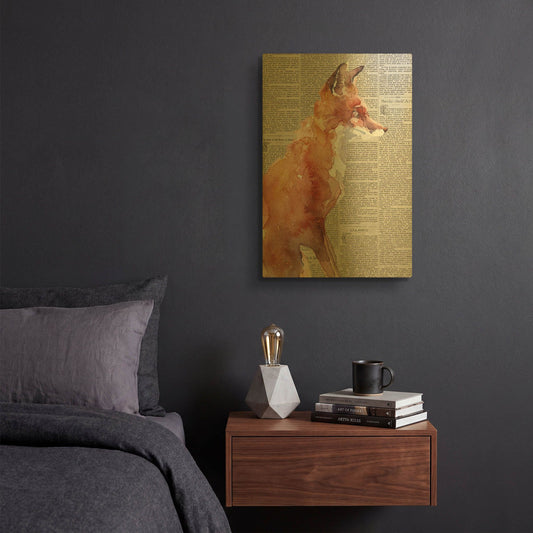 'Sly As A Fox Newsprint' By Alan Majchrowicz Gold Metal Wall Art
