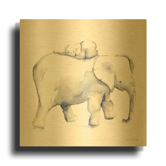 'Baby Elephant Love III' By Alan Majchrowicz Gold Metal Wall Art