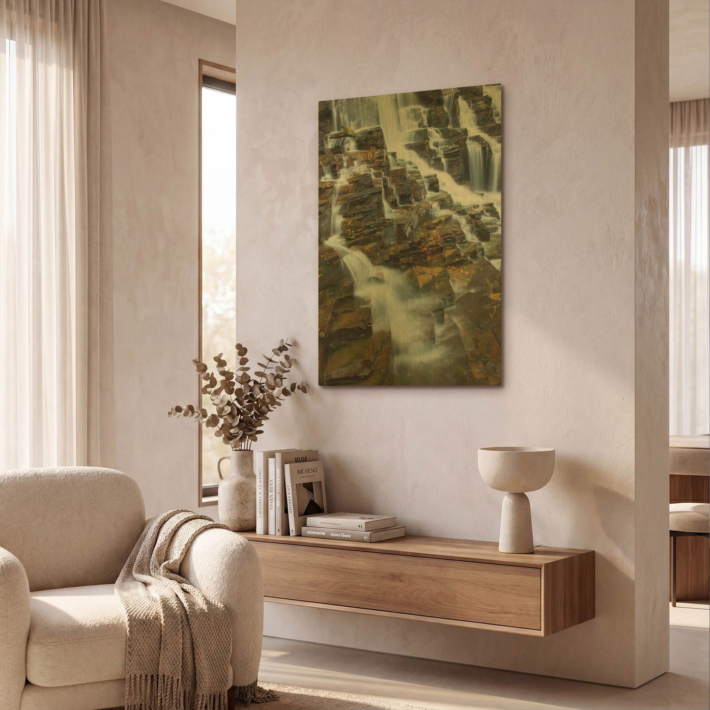 'Falls on McDonald Creek color' By Alan Majchrowicz Gold Metal Wall Art