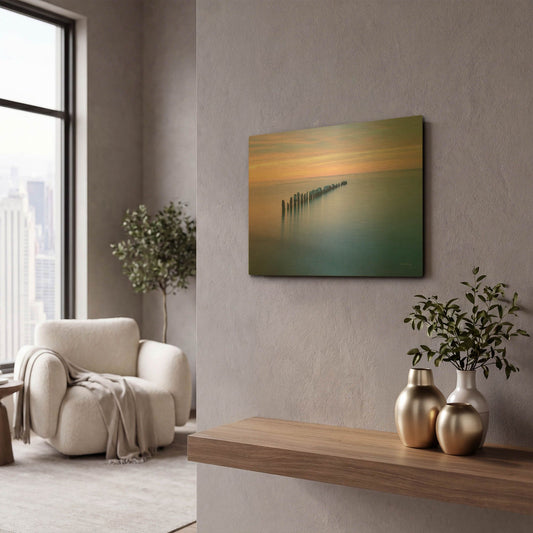 'Lake Superior Old Pier IV' By Alan Majchrowicz Gold Metal Wall Art