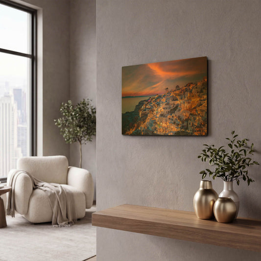 'Santorini Greece' By Edin Chavez Gold Metal Wall Art