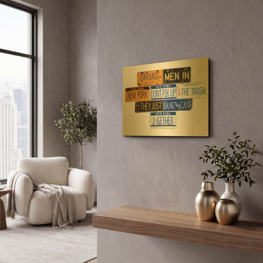 'Garbage Men In NY' By Gregory Constantine Gold Metal Wall Art