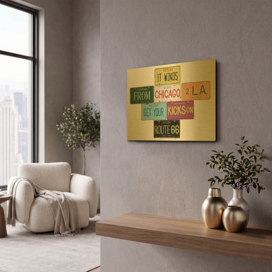 'Route 66' By Gregory Constantine Gold Metal Wall Art