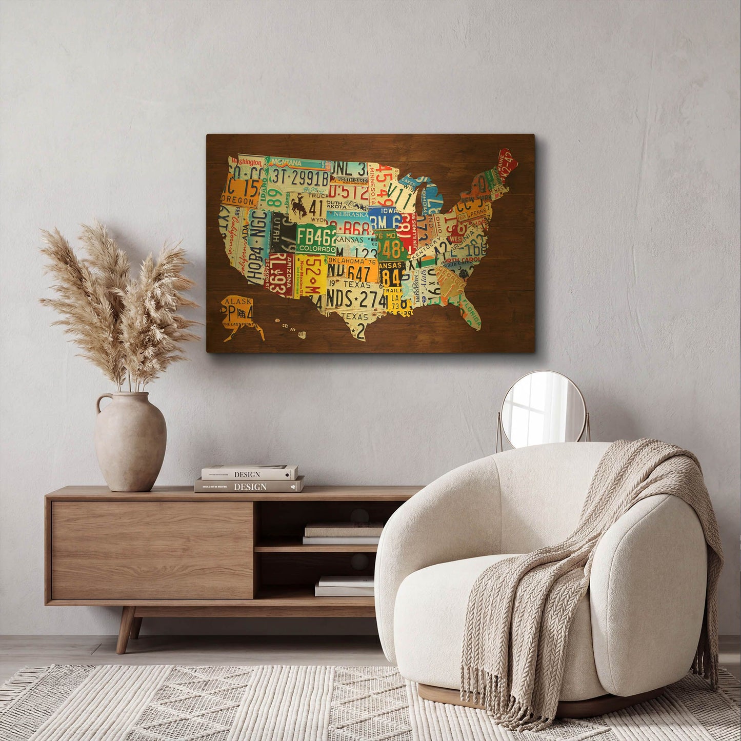 'United States of America License Plate Map 2018' By Design Turnpike Gold Metal Wall Art