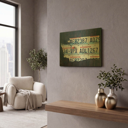 'Washington License Plate Map' By Design Turnpike Gold Metal Wall Art