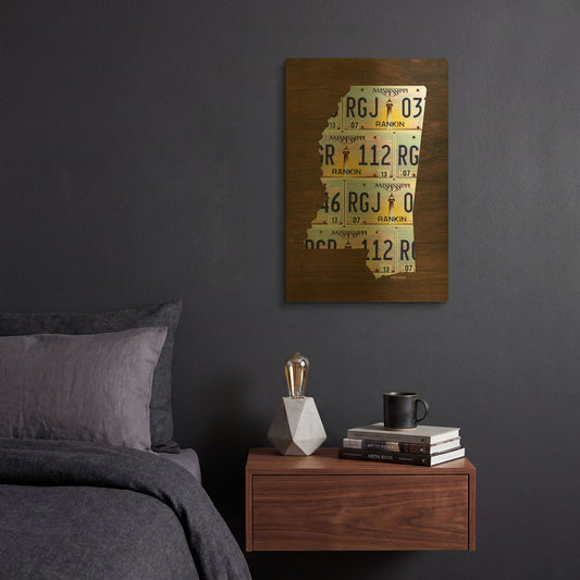 'Mississippi License Plate Map' By Design Turnpike Gold Metal Wall Art