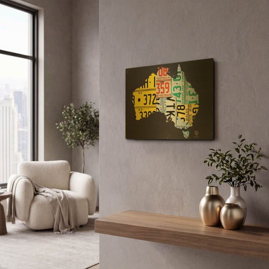'Australia License Plate Map' By Design Turnpike Gold Metal Wall Art