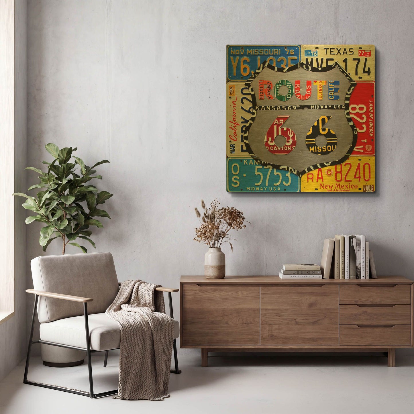 'Route 66 Road Sign' By Design Turnpike Gold Metal Wall Art