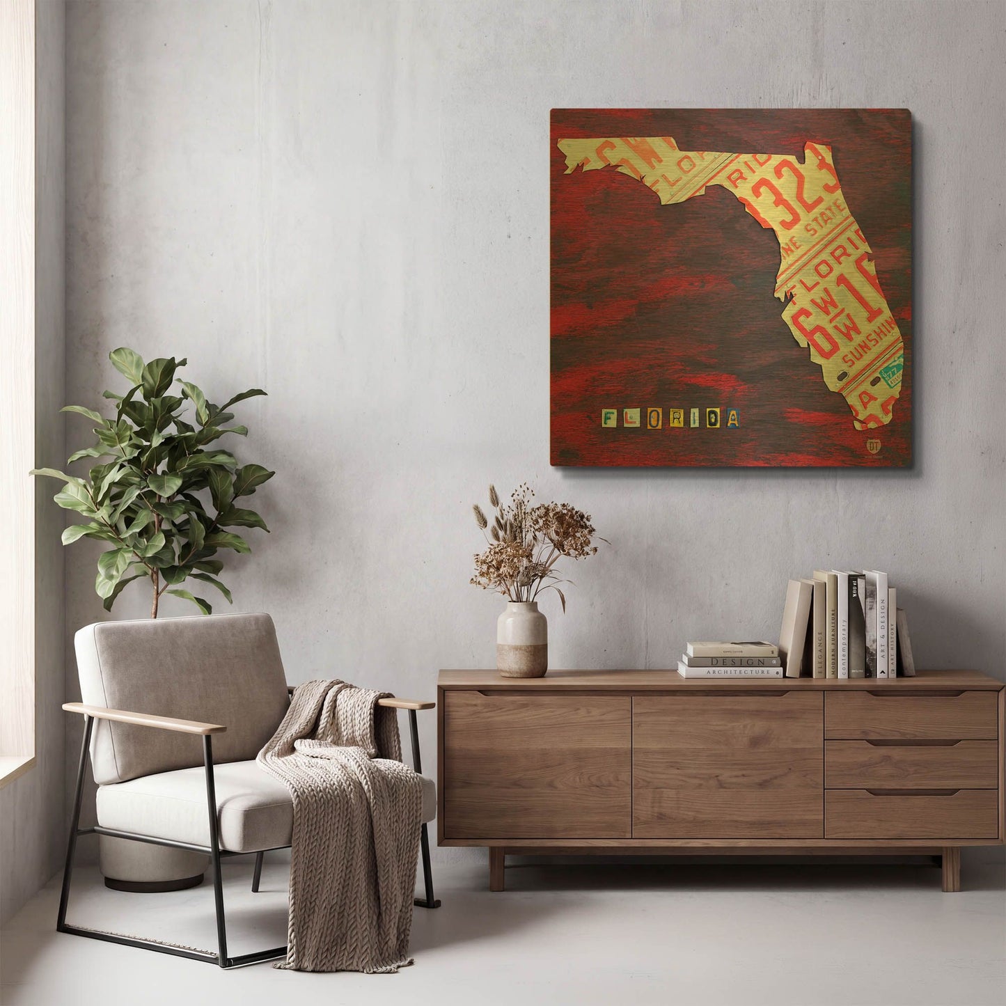 'Florida License Plate' By Design Turnpike Gold Metal Wall Art
