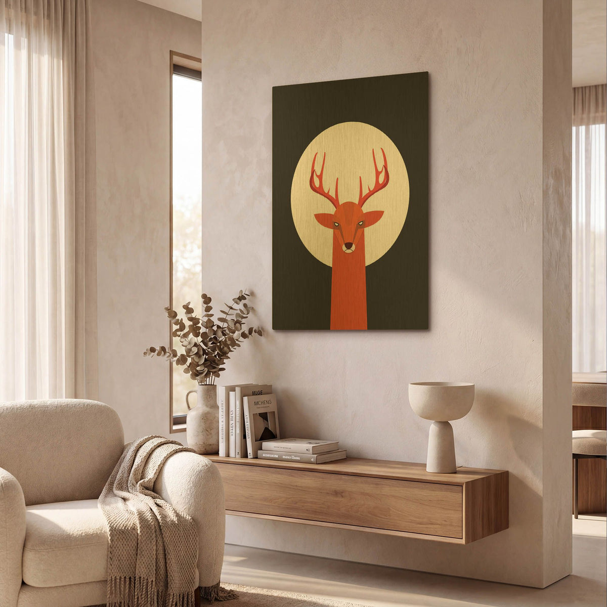 'Deer & Moon' By Volkan Dalyan Gold Metal Wall Art