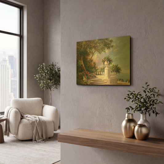 'Balcony at Lake Como' By Art Fronckowiak Gold Metal Wall Art