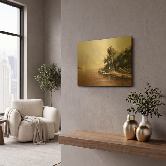 'Fisherman Landing' By Art Fronckowiak Gold Metal Wall Art
