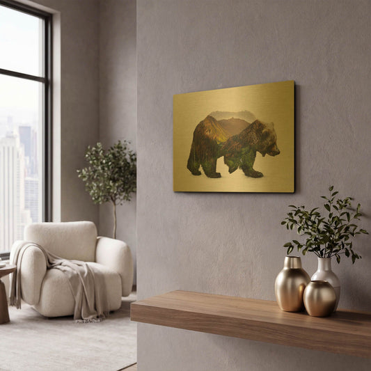 'North American Brown Bear' By Davies Babies Gold Metal Wall Art