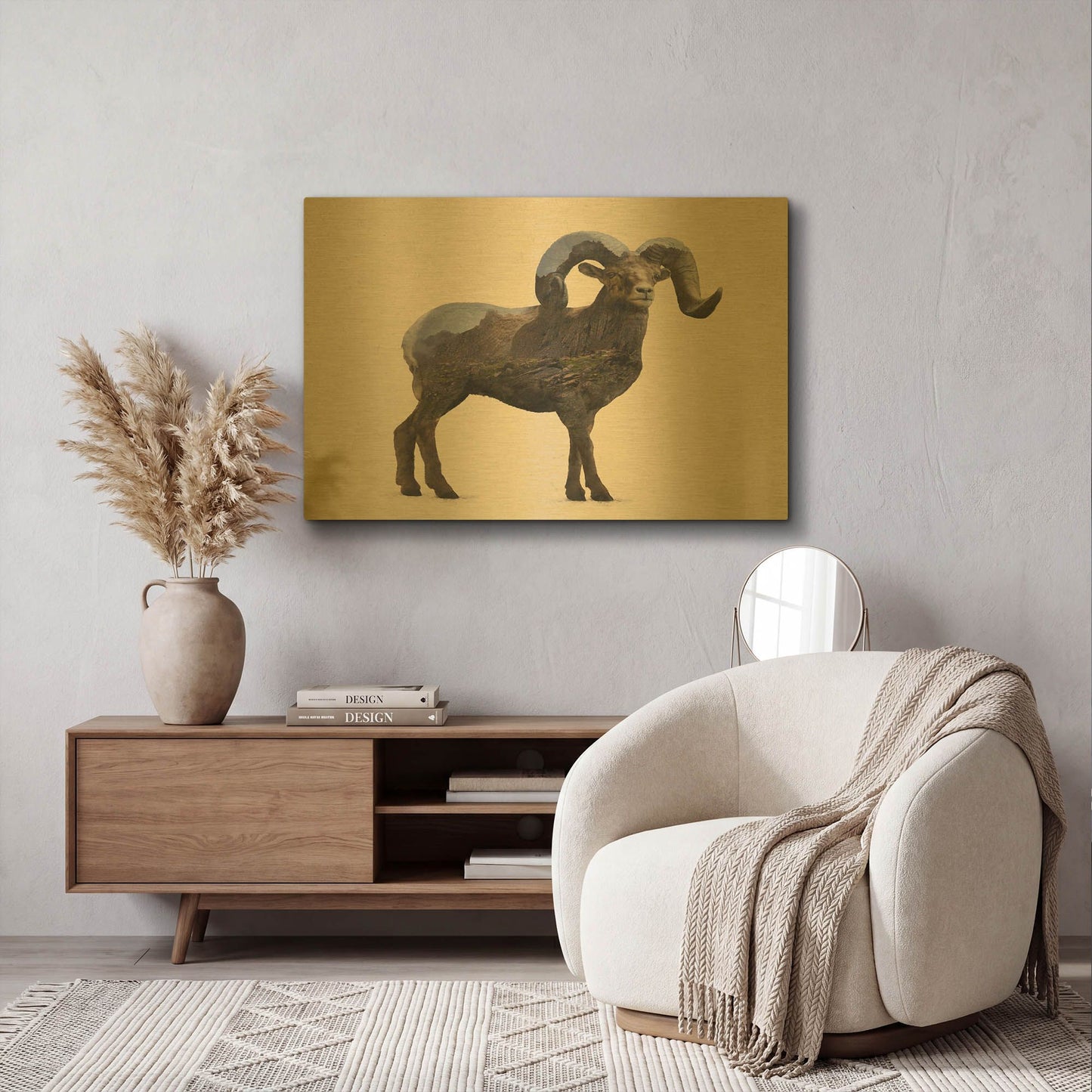 'Rocky Mountain Bighorn' By Davies Babies Gold Metal Wall Art