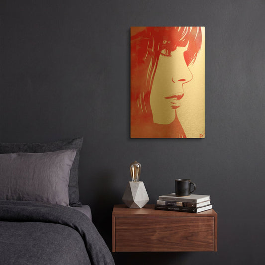 'Portrait in Red' By Giuseppe Cristiano Gold Metal Wall Art