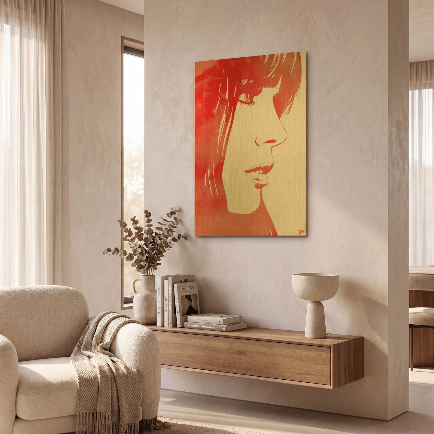 'Portrait in Red' By Giuseppe Cristiano Gold Metal Wall Art