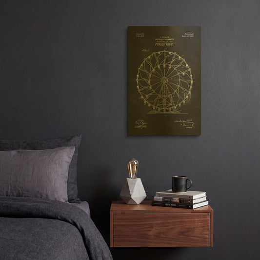 'Ferris Wheel, 1920 Blueprint Chalkboard Patent' By LUXE Gold Metal Wall Art