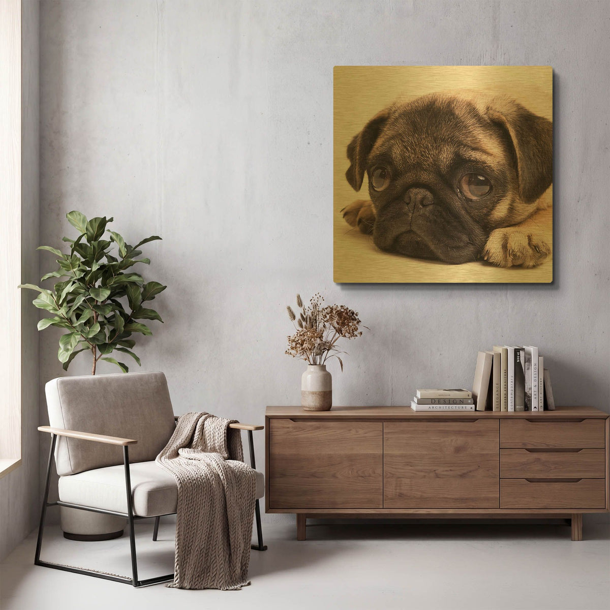 'Sad Sack Pug' By Edward M. Fielding Gold Metal Wall Art