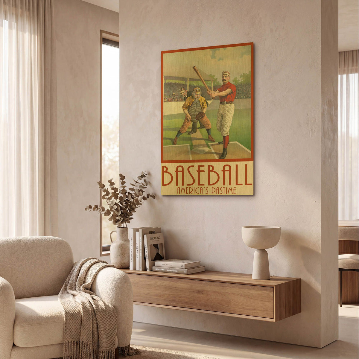 'Baseball America' By Edward M. Fielding Gold Metal Wall Art